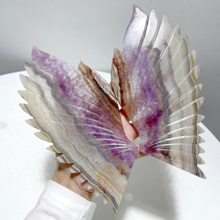 Amethyst Mixed Striped Agate Angel Wing Carving With Stand