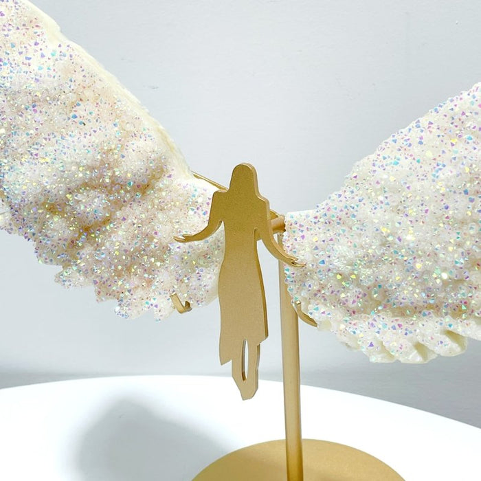 Aura Quartz Cluster Angel Wing Carving With Stand