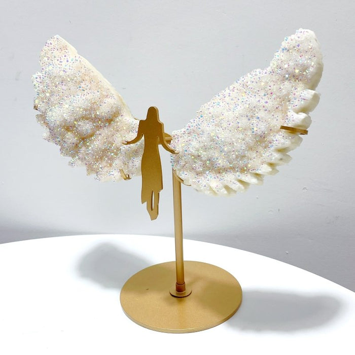 Aura Quartz Cluster Angel Wing Carving With Stand