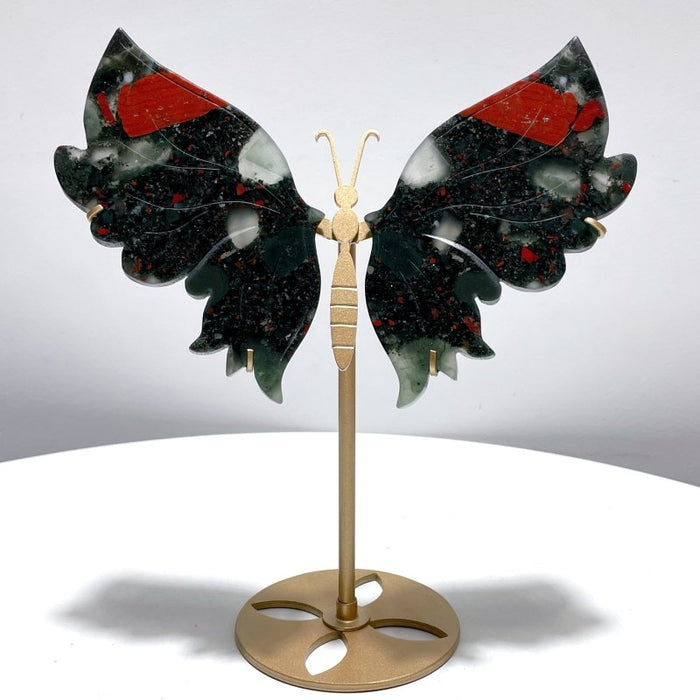 Beautiful Africa Blood Stone Butterfly Wing Carving With Stand