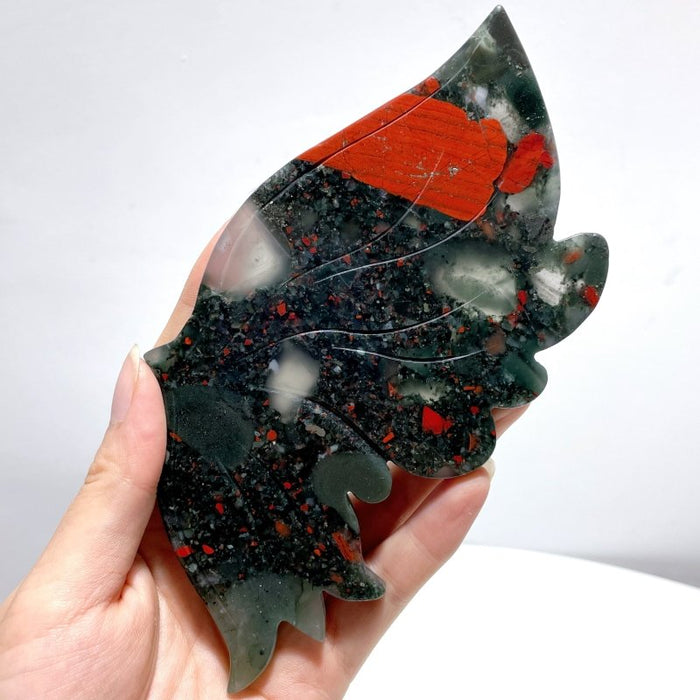 Beautiful Africa Blood Stone Butterfly Wing Carving With Stand