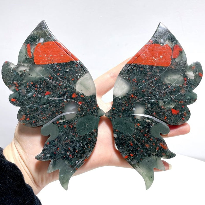 Beautiful Africa Blood Stone Butterfly Wing Carving With Stand