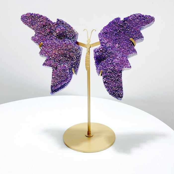 Beautiful Aura Quartz Cluster Butterfly Wing With Stand
