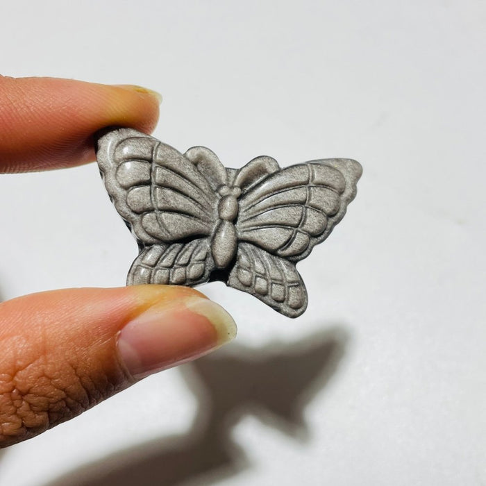 Beautiful Butterfly Carving Wholesale Gold Silver Sheen Obsidian