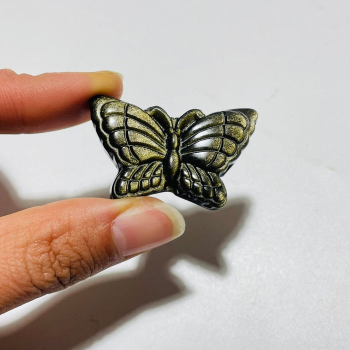 Beautiful Butterfly Carving Wholesale Gold Silver Sheen Obsidian