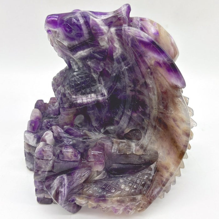 Beautiful Chevron Amethyst Dragon Castle Carving