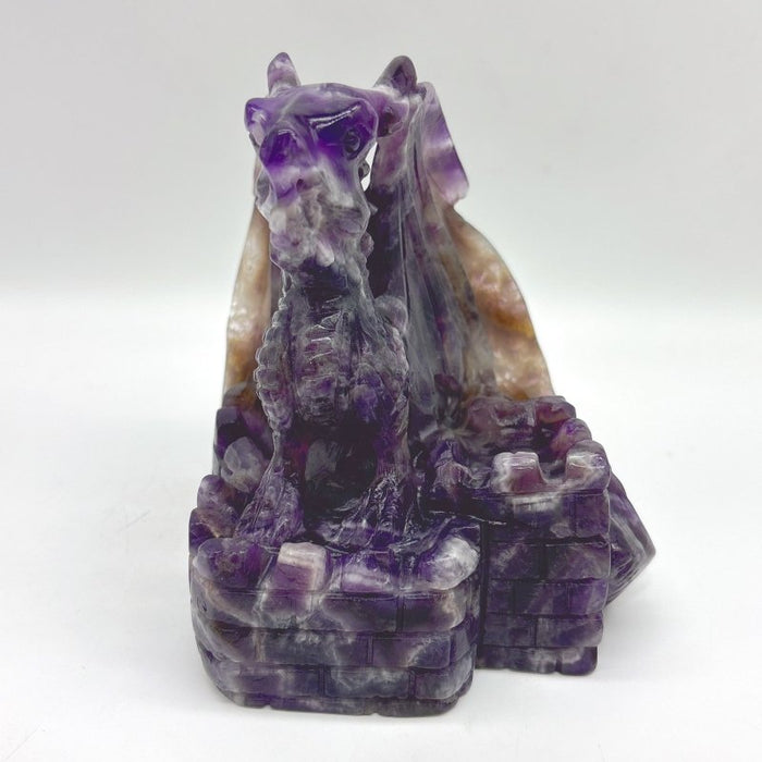 Beautiful Chevron Amethyst Dragon Castle Carving