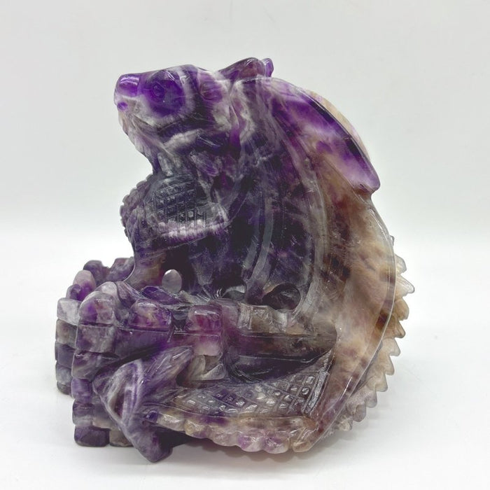 Beautiful Chevron Amethyst Dragon Castle Carving