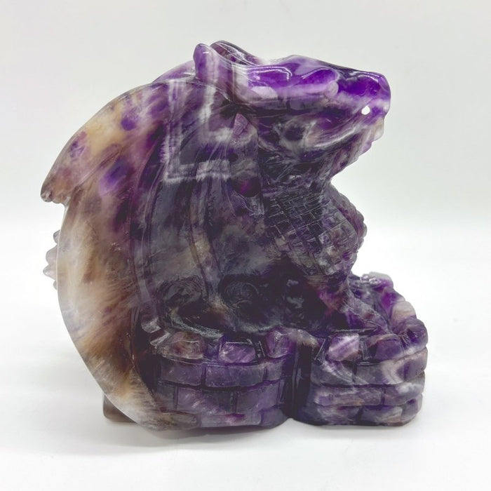 Beautiful Chevron Amethyst Dragon Castle Carving