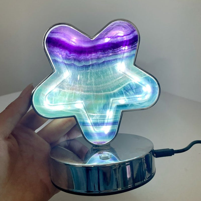 Beautiful Fluorite LED Table Lamp Flower Moon & Heart Shape