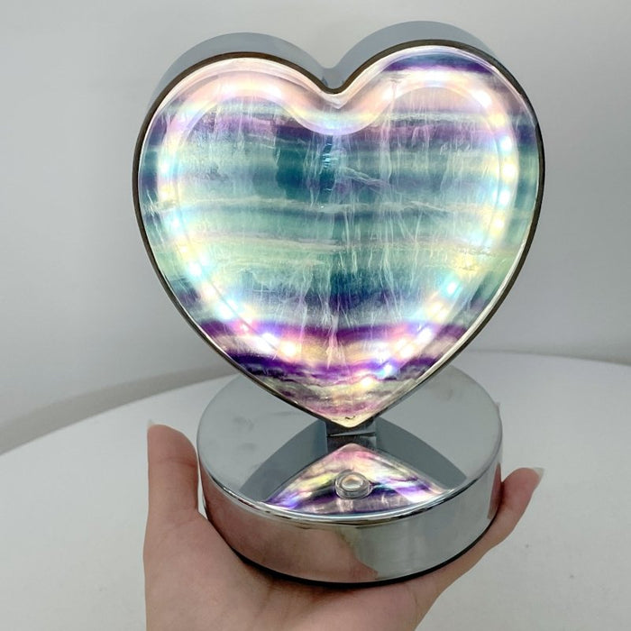Beautiful Fluorite LED Table Lamp Flower Moon & Heart Shape