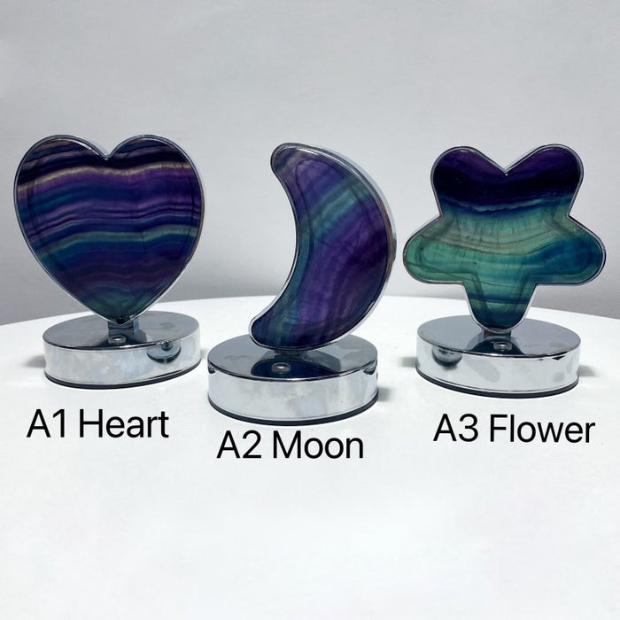 Beautiful Fluorite LED Table Lamp Flower Moon & Heart Shape