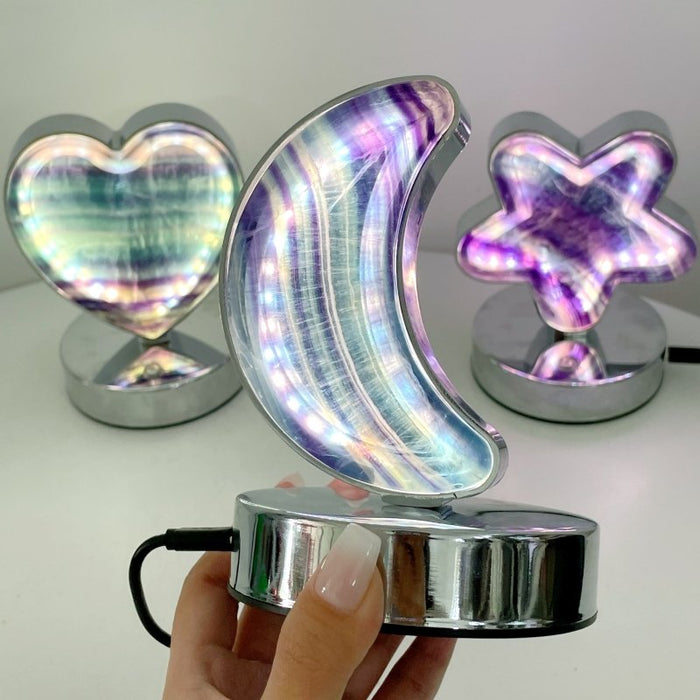 Beautiful Fluorite LED Table Lamp Flower Moon & Heart Shape
