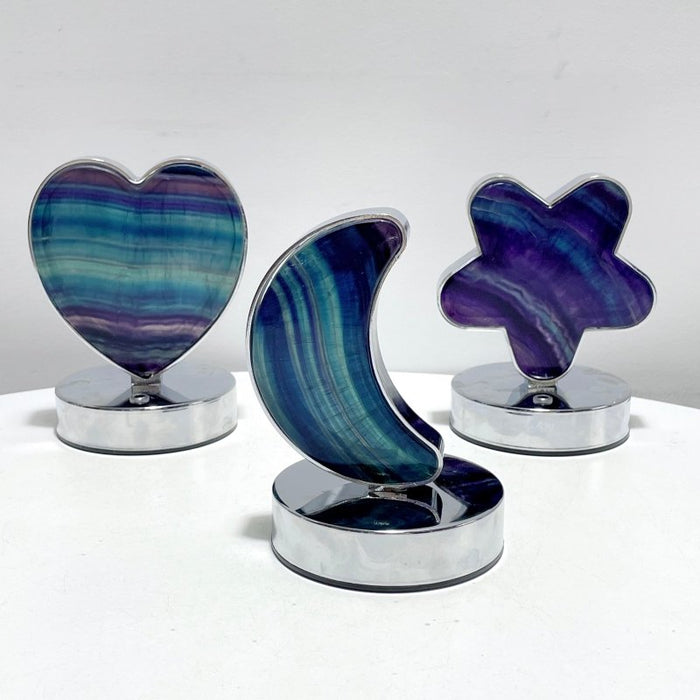 Beautiful Fluorite LED Table Lamp Flower Moon & Heart Shape