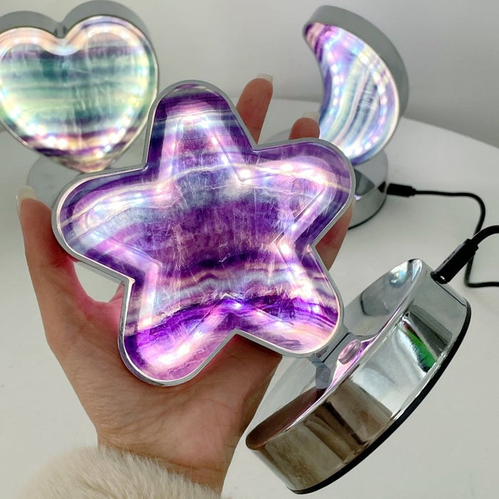 Beautiful Fluorite LED Table Lamp Flower Moon & Heart Shape