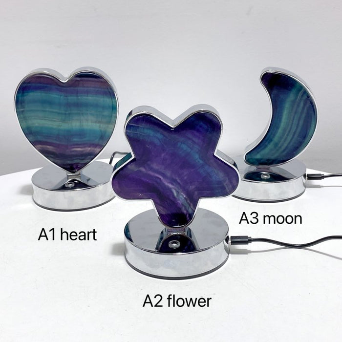 Beautiful Fluorite LED Table Lamp Flower Moon & Heart Shape