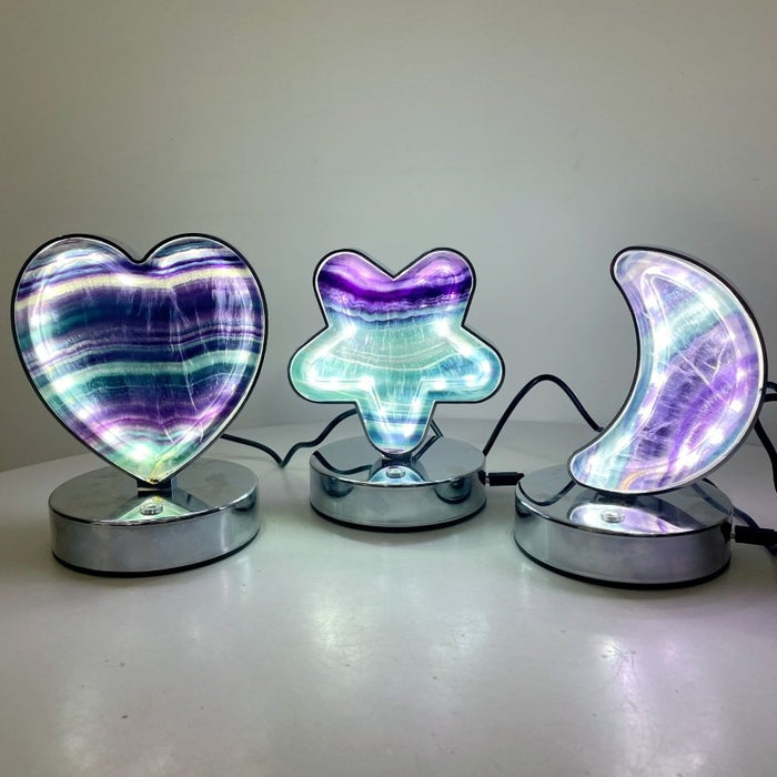 Beautiful Fluorite LED Table Lamp Flower Moon & Heart Shape