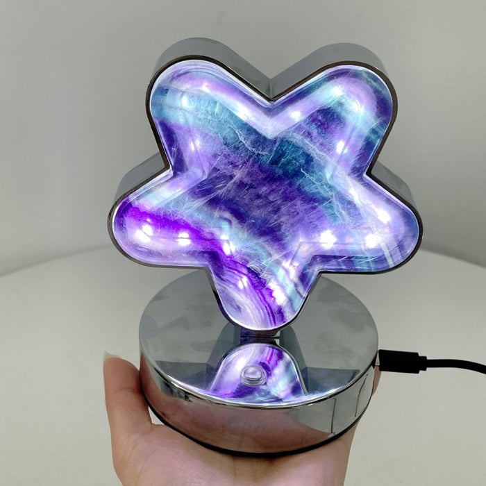 Beautiful Fluorite LED Table Lamp Flower Moon & Heart Shape