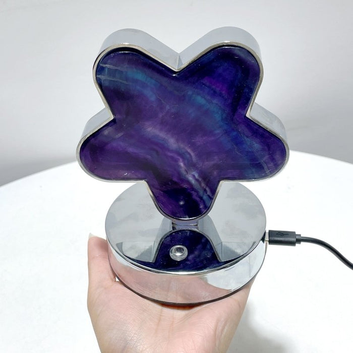 Beautiful Fluorite LED Table Lamp Flower Moon & Heart Shape