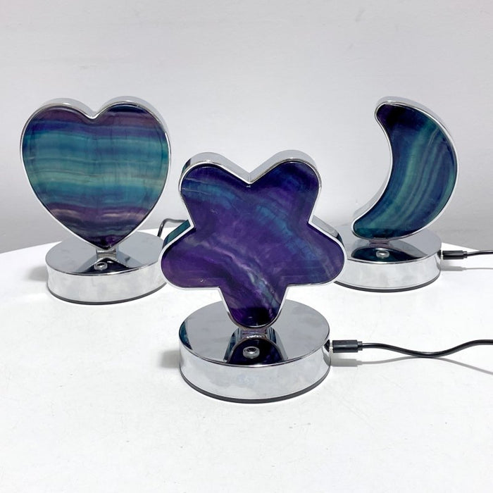 Beautiful Fluorite LED Table Lamp Flower Moon & Heart Shape