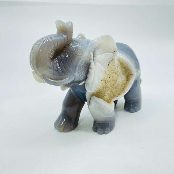 Beautiful Geode Agate Druzy Elephant Animal Carving