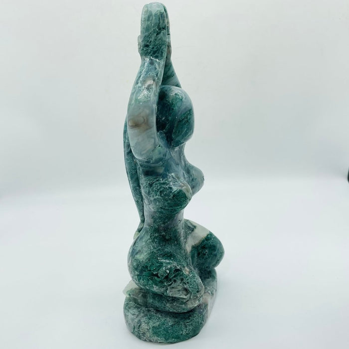 Beautiful Green Moss Agate Large Goddess Carving