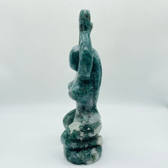 Beautiful Green Moss Agate Large Goddess Carving