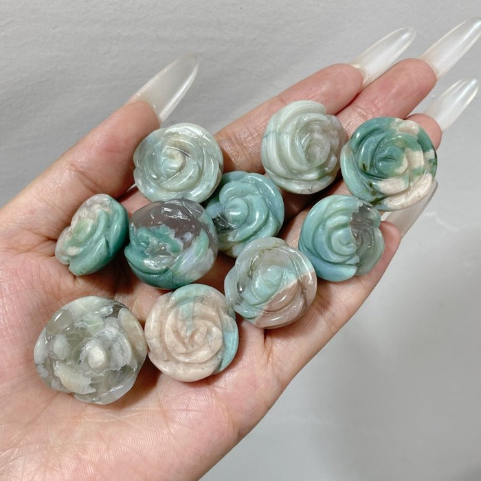 Beautiful Green Pink Sakura Flower Agate Flower Carving Wholesale