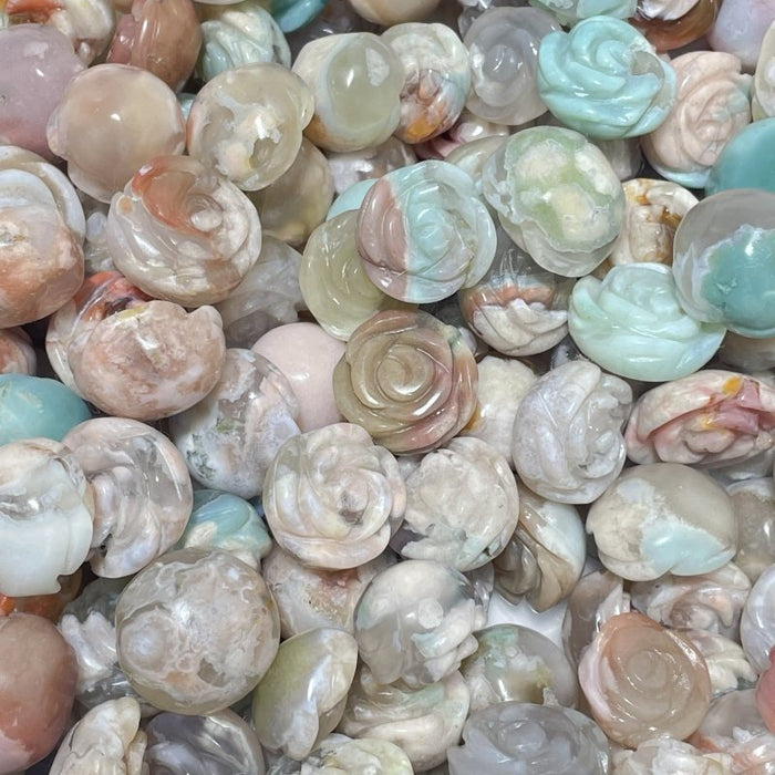 Beautiful Green Pink Sakura Flower Agate Flower Carving Wholesale