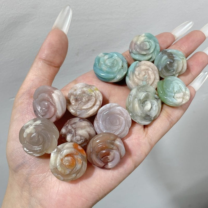 Beautiful Green Pink Sakura Flower Agate Flower Carving Wholesale