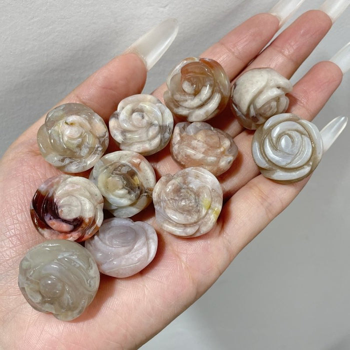 Beautiful Green Pink Sakura Flower Agate Flower Carving Wholesale