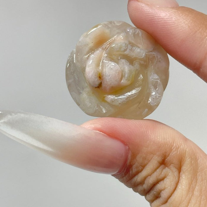 Beautiful Green Pink Sakura Flower Agate Flower Carving Wholesale