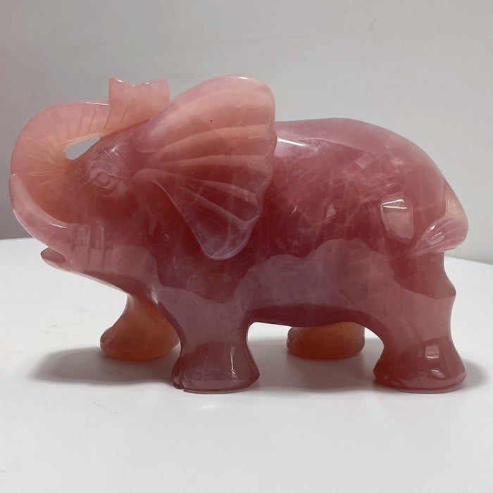 Beautiful Large Deep Pink Madagascar Rose Quartz Elephant Carving