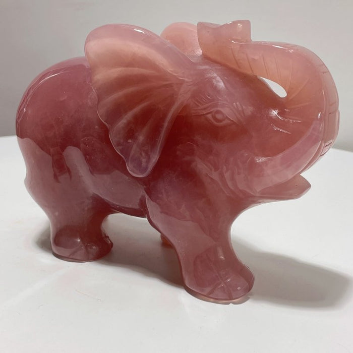 Beautiful Large Deep Pink Madagascar Rose Quartz Elephant Carving