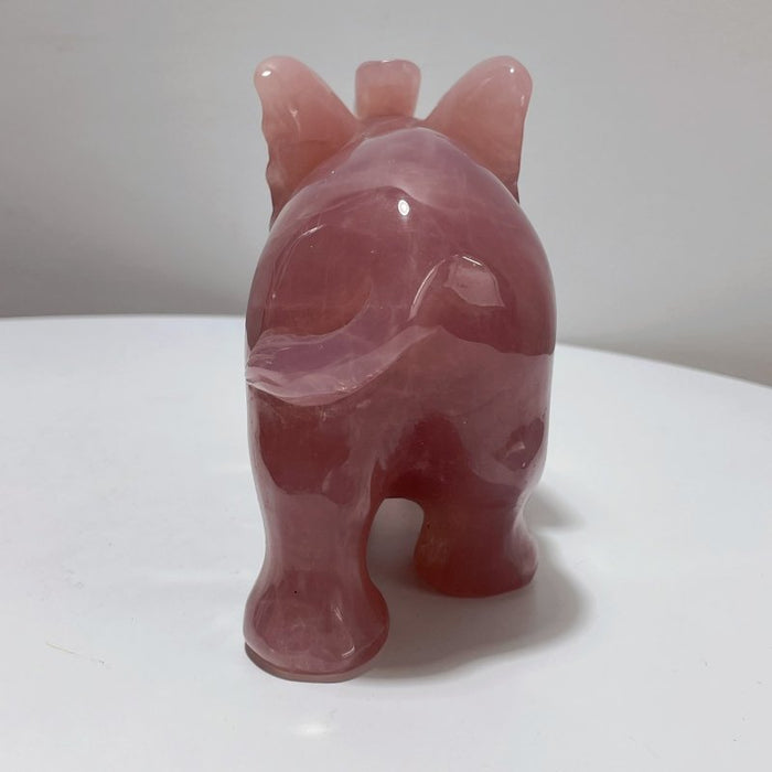 Beautiful Large Deep Pink Madagascar Rose Quartz Elephant Carving