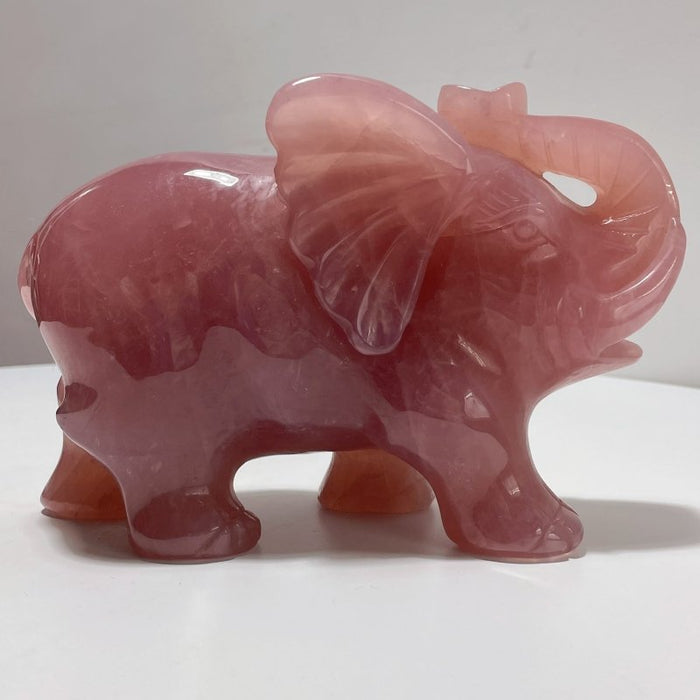 Beautiful Large Deep Pink Madagascar Rose Quartz Elephant Carving