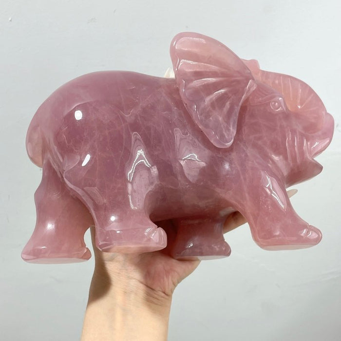 Beautiful Large Deep Pink Madagascar Rose Quartz Elephant Carving