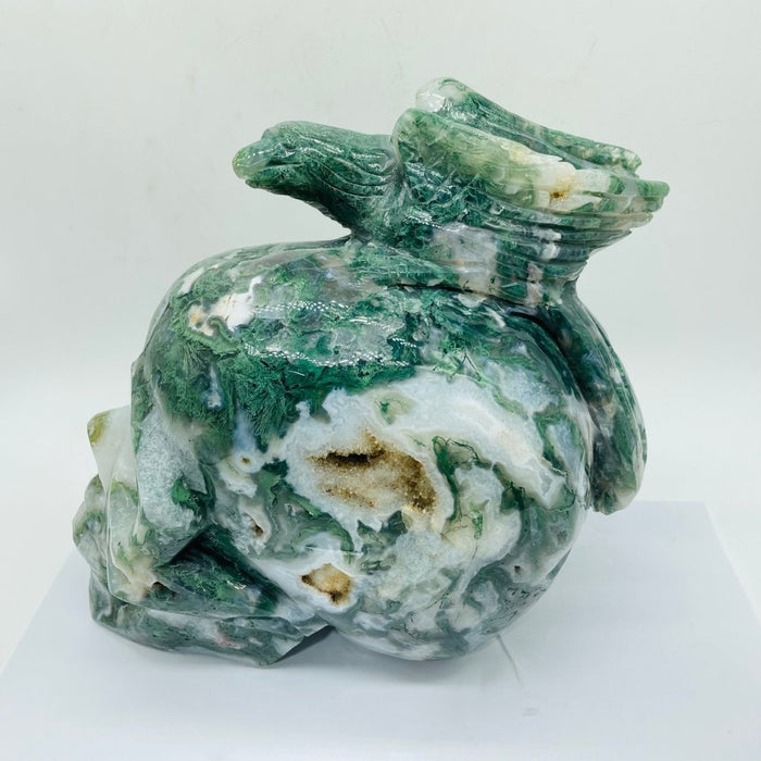 Beautiful Large Moss Agate Bird Skull Carving