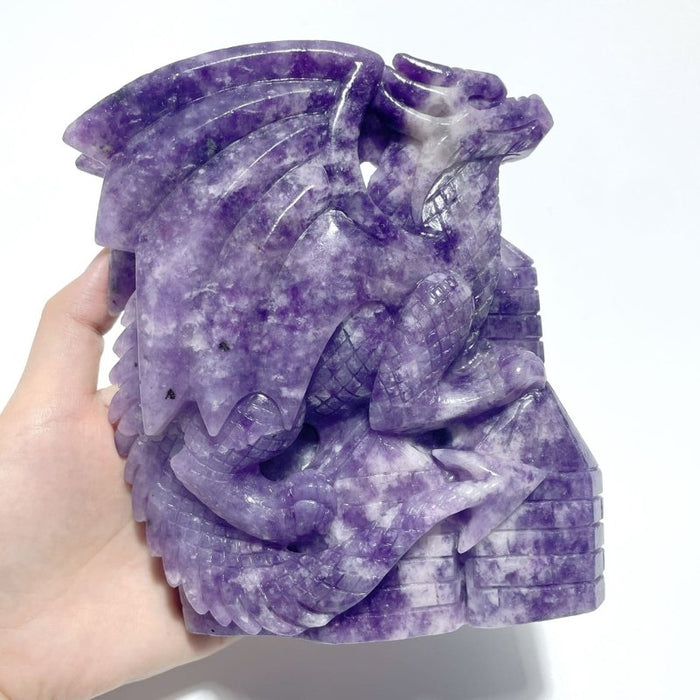 Beautiful Lepidolite Flying Dragon Carving