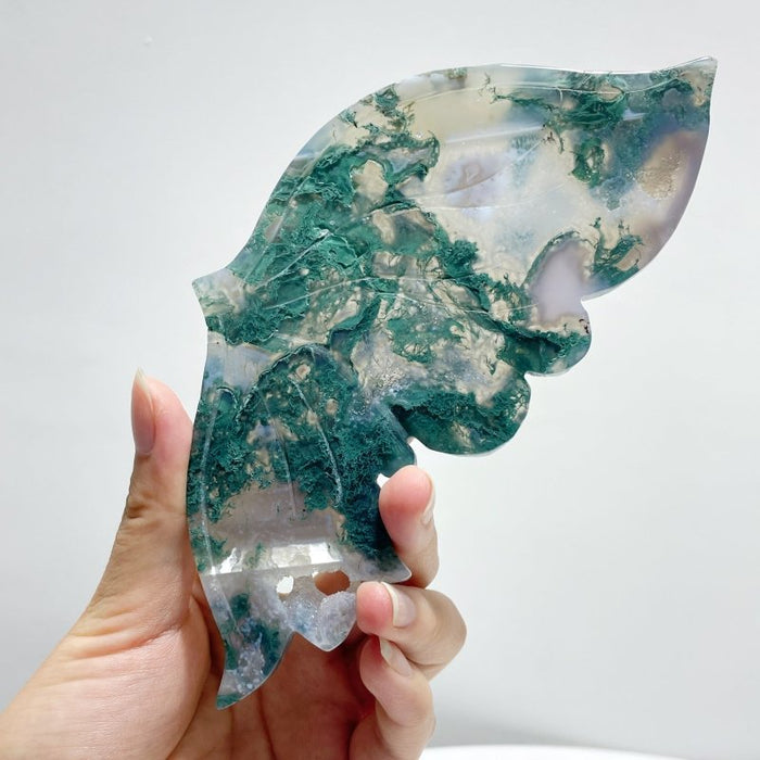 Beautiful Moss Agate Butterfly Wing With Stand