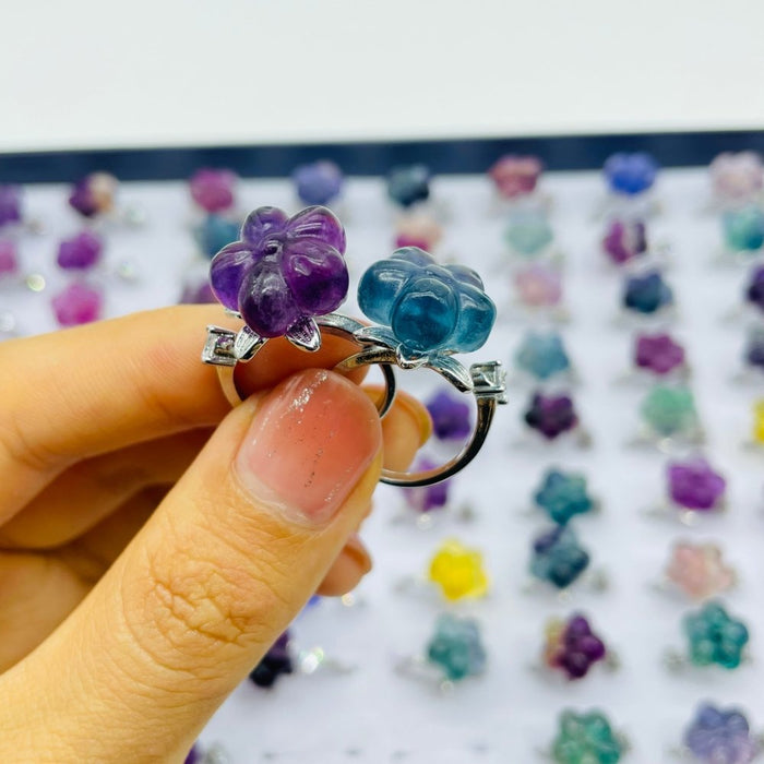 Beautiful Rainbow Fluorite Flower Ring Wholesale