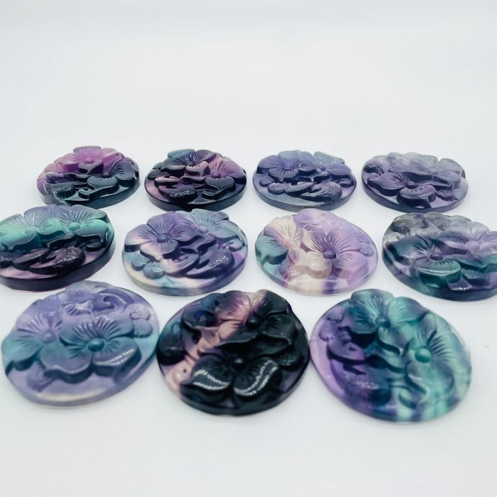 Beautiful Rainbow Fluorite Flowers Carving Wholesale