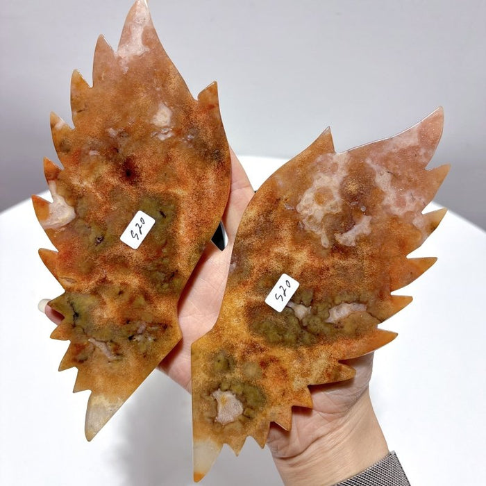 Beautiful Sakura Agate Angel Wing With Stand