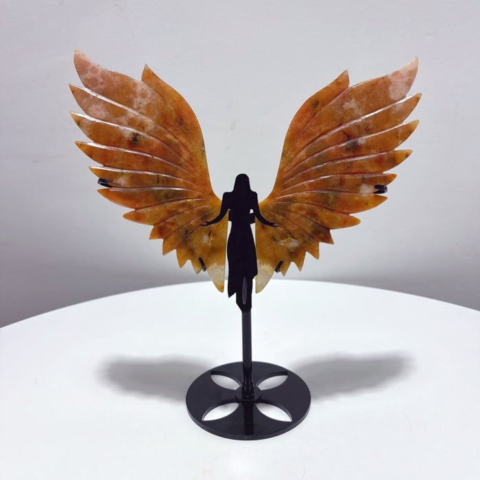 Beautiful Sakura Agate Angel Wing With Stand