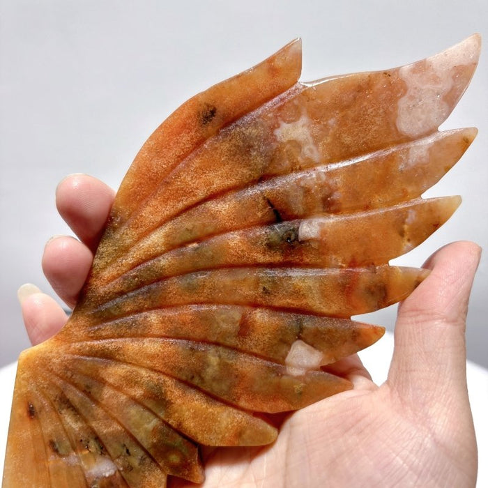 Beautiful Sakura Agate Angel Wing With Stand