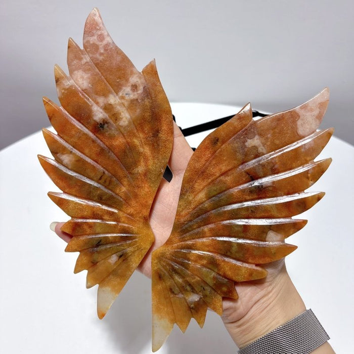 Beautiful Sakura Agate Angel Wing With Stand
