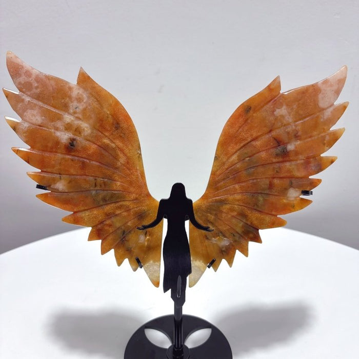 Beautiful Sakura Agate Angel Wing With Stand