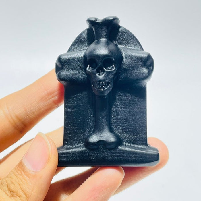 Black Obsidian Tombstone Skull Cross Carving Wholesale