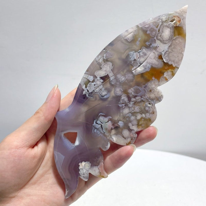 Black Sakura Flower Agate Butterfly Wing Carving With Stand