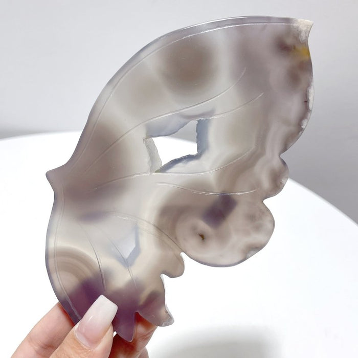 Black Sakura Flower Agate Butterfly Wing Carving With Stand